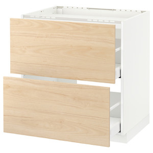 METOD / MAXIMERA Base cab f hob/2 fronts/2 drawers, white/Askersund light ash effect, 80x60 cm