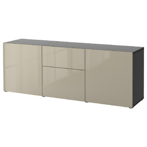 BESTÅ Storage combination with drawers, black-brown/Selsviken high-gloss/beige, 180x42x65 cm