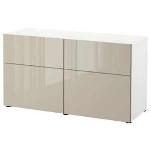BESTÅ Storage combination w doors/drawers, white/Selsviken high-gloss/beige, 120x42x65 cm