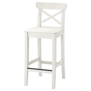 INGOLF Bar stool with backrest, white, 63 cm