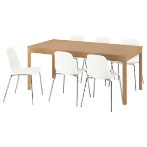 EKEDALEN / LIDÅS Table and 6 chairs, oak/white chrome-plated, 180/240 cm