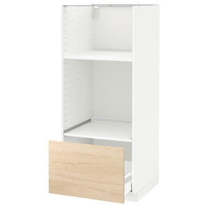 METOD / MAXIMERA High cab for oven/micro w drawer, white, Askersund light ash effect, 60x60x140 cm