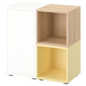 EKET Cabinet combination with feet, white/stained oak effect pale yellow, 70x35x72 cm