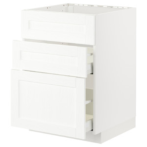 METOD / MAXIMERA Base cab f hob/int extractor w drw, white Enköping/white wood effect, 60x60 cm