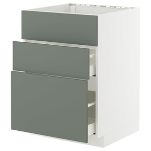 METOD / MAXIMERA Base cab f sink+3 fronts/2 drawers, white/Nickebo matt grey-green, 60x60 cm