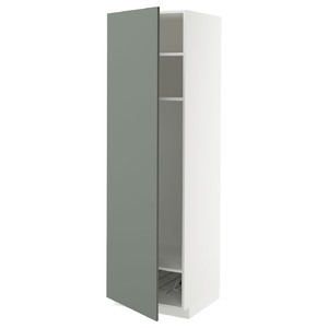 METOD High cabinet w shelves/wire basket, white/Nickebo matt grey-green, 60x60x200 cm