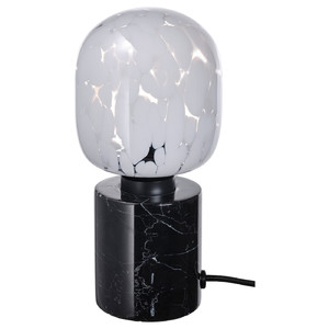 MARKFROST / MOLNART Table lamp with light bulb, marble black/tube-shaped white/clear glass