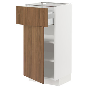 METOD/MAXIMERA Base cabinet with drawer/door, white/Tistorp brown walnut effect, 40x37 cm