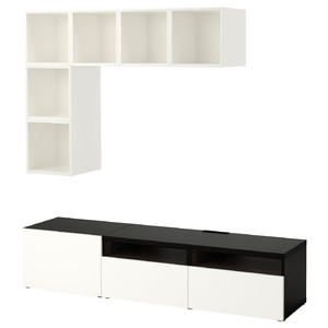 BESTÅ / EKET TV storage combination, white/black-brown, high-gloss/white, 180x40x170 cm