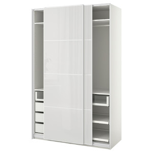 PAX / HOKKSUND Wardrobe, white/light grey, 150x66x236 cm