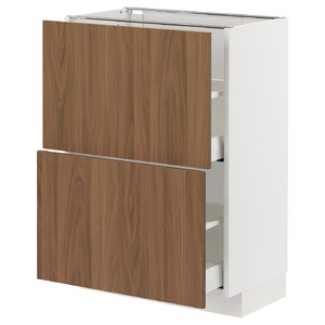 METOD/MAXIMERA Base cabinet with 2 drawers, white/Tistorp brown walnut effect, 60x37 cm