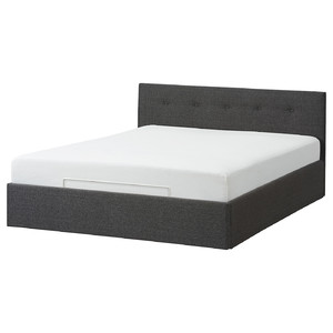 BJORBEKK Bed with storage, grey, 140x200 cm