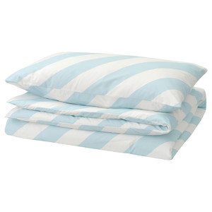 SLÖJSILJA Duvet cover and pillowcase, light blue/white/stripe, 150x200/50x60 cm