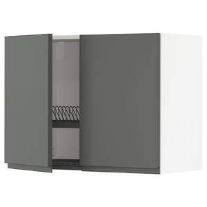 METOD Wall cabinet w dish drainer/2 doors, white/Voxtorp dark grey, 80x60 cm