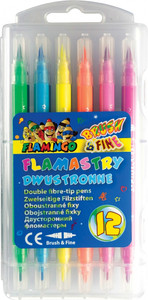 Flamingo Double Fibre-Tip Pens Fine & Brush 12 Colours