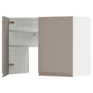 METOD Wall cb f extr hood w shlf/door, white/Upplöv matt dark beige, 80x60 cm