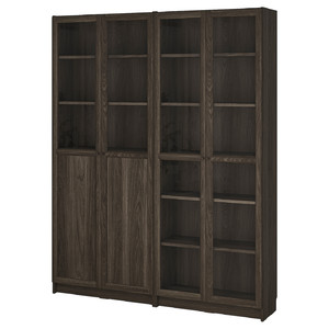 BILLY / OXBERG Bookcase with panel/glass doors, dark brown oak effect/clear glass, 160x30x202 cm