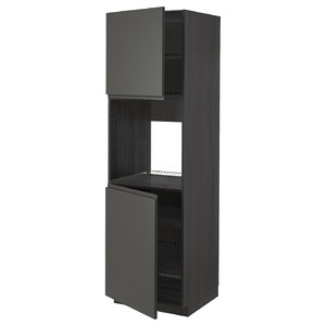 METOD High cab f oven w 2 doors/shelves, black/Voxtorp dark grey, 60x60x200 cm