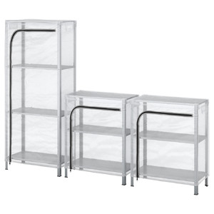 HYLLIS Shelving units with covers, transparent, 180x27x74-140 cm