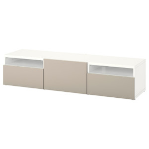 BESTÅ TV bench with drawers and door, white/Lappviken light grey/beige, 180x42x39 cm