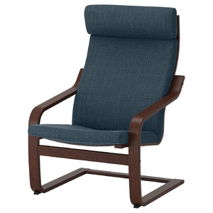 POÄNG Armchair and footstool, brown/Hillared dark blue