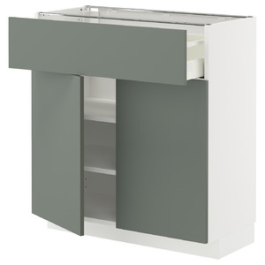 METOD / MAXIMERA Base cabinet with drawer/2 doors, white/Nickebo matt grey-green, 80x37 cm