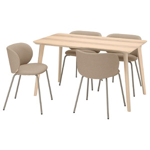 LISABO / KRYLBO Table and 4 chairs, ash veneer/Tonerud dark beige, 140 cm