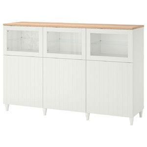 BESTÅ Storage combination with doors, white, Sutterviken/Kabbarp white clear glass, 180x42x114 cm