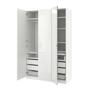 PAX / FARDAL/ÅHEIM Wardrobe combination, white/high-gloss/white mirror glass, 150x60x236 cm