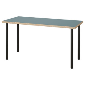 LAGKAPTEN / ADILS Desk, grey-turquoise/black, 140x60 cm