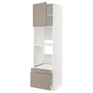 METOD / MAXIMERA Hi cab f ov/combi ov w dr/2 drwrs, white/Upplöv matt dark beige, 60x60x220 cm