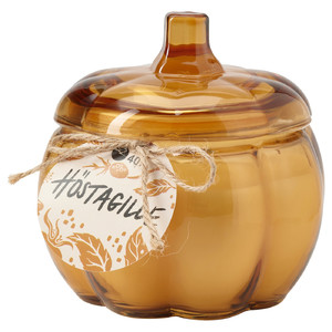 HÖSTAGILLE Scented candle in glass, 2 wicks, Spiced pumpkin/brown, 40 hr