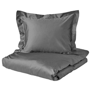LUKTJASMIN Quilt cover and 2 pillowcases, dark grey, 200x200/50x60 cm