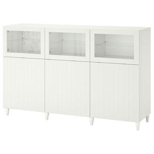 BESTÅ Storage combination with doors, white, Sutterviken/Kabbarp white clear glass, 180x42x112 cm