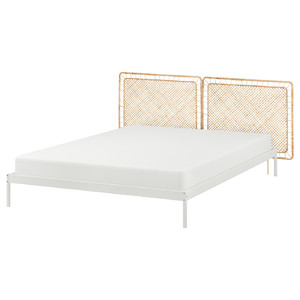 VEVELSTAD Bed frame with 2 headboards, white/Tolkning rattan, 160x200 cm