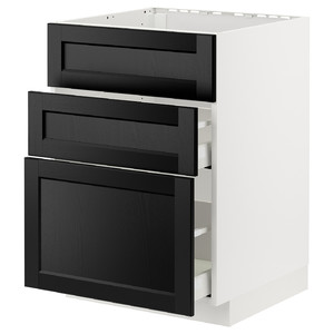 METOD / MAXIMERA Base cab f hob/int extractor w drw, white/Lerhyttan black stained, 60x60 cm