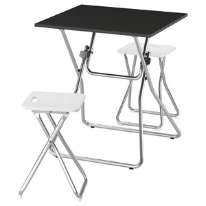 GUNDE / GUNDE Table and 2 stools, folding black/folding white, 67x67 cm