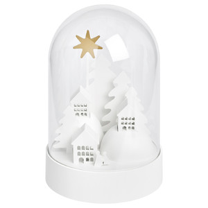 STRÅLA LED table decoration, battery-operated dome/village white, 18 cm