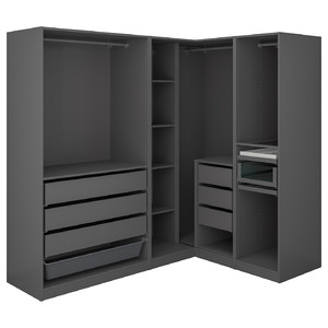 PAX Corner wardrobe, dark grey, 211/161x201 cm