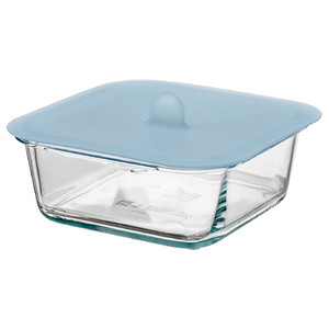 IKEA 365+ Food container with lid, square glass/silicone, 600 ml