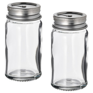 CITRONHAJ Salt and pepper shakers, clear glass/stainless steel, 8 cm