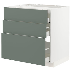 METOD / MAXIMERA Base cab f hob/3 fronts/3 drawers, white/Bodarp grey-green, 80x60 cm