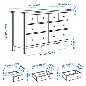 HEMNES Bedroom furniture, set of 4, white stain, Standard Double, 160x200 cm