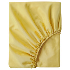 BRUKSVARA Fitted sheet, yellow, 140x200 cm