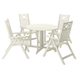 BONDHOLMEN Table+4 reclining chairs, outdoor, white/beige