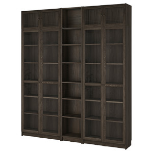 BILLY / OXBERG Bookcase w glass doors/ext unit, dark brown oak effect, 200x30x237 cm