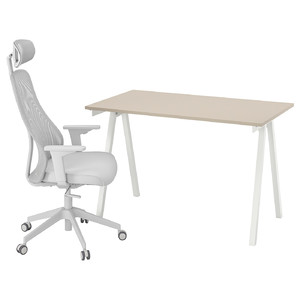 TROTTEN / MATCHSPEL Desk and chair, beige/white light grey