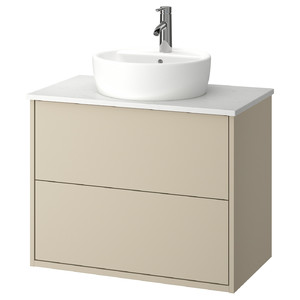 HAVBÄCK / TÖRNVIKEN Wash-stnd w drawers/wash-basin/tap, beige/white marble effect, 82x49x79 cm