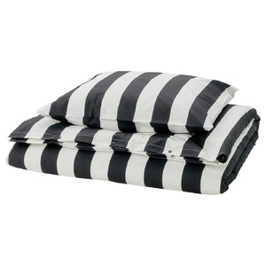 SLÅNHÖSTMAL Duvet cover and pillowcase, black/white/striped, 150x200/50x60 cm