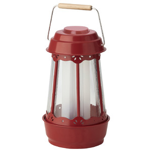 SOMMARLÅNKE LED decorative table lamp, house outdoor/battery-operated red, 26 cm
